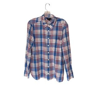 J.Crew Shirt Women's Blue Button Down Plaid Heritage Blouse Cotton Casual 12
